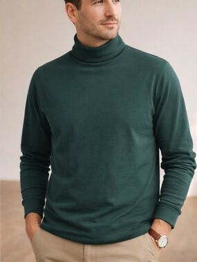 Club Room Hunter Green Turtleneck Long Sleeve Cotton Shirt Size M